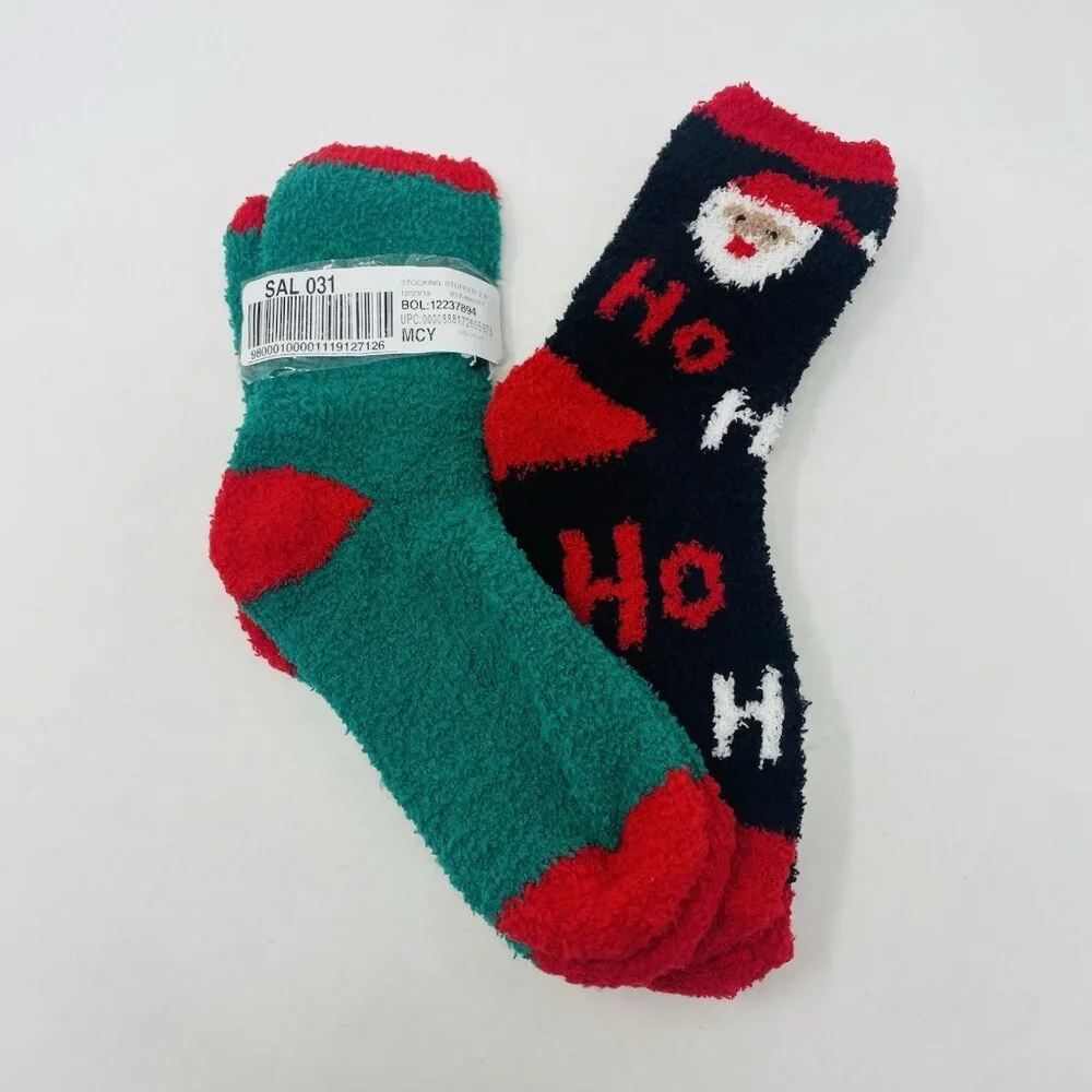 Hue Womens One Size 2 Pack Christmas Stocking Stuffer Fuzzy‎ Crew Socks 183